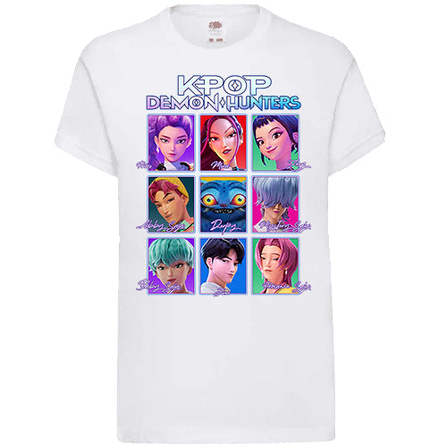 K-Pop Demon Hunters Characters & Signatures Vinyl Print T-Shirt