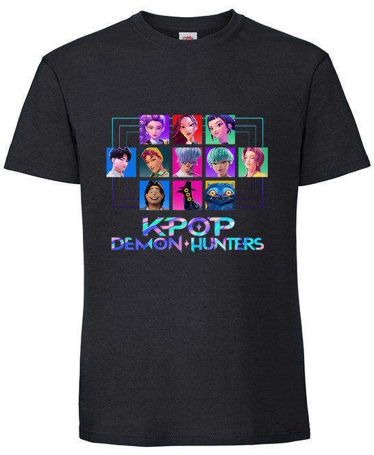 K-pop Demon Hunters Character Grid Vinyl Printed T-Shirt