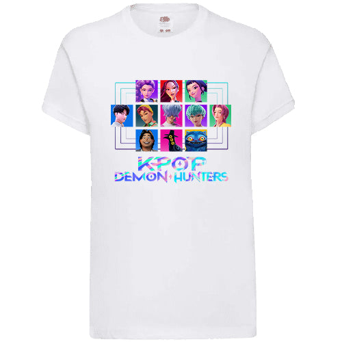 K-pop Demon Hunters Character Grid Vinyl Printed T-Shirt