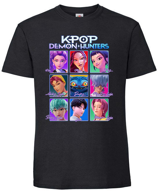 K-Pop Demon Hunters Characters & Signatures Vinyl Print T-Shirt