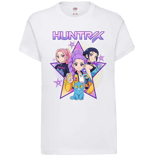 Huntrix Chibi Character Star Vinyl Print T-Shirt